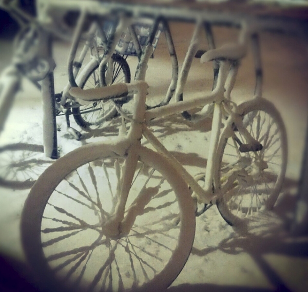Snow covered Mission bicycle